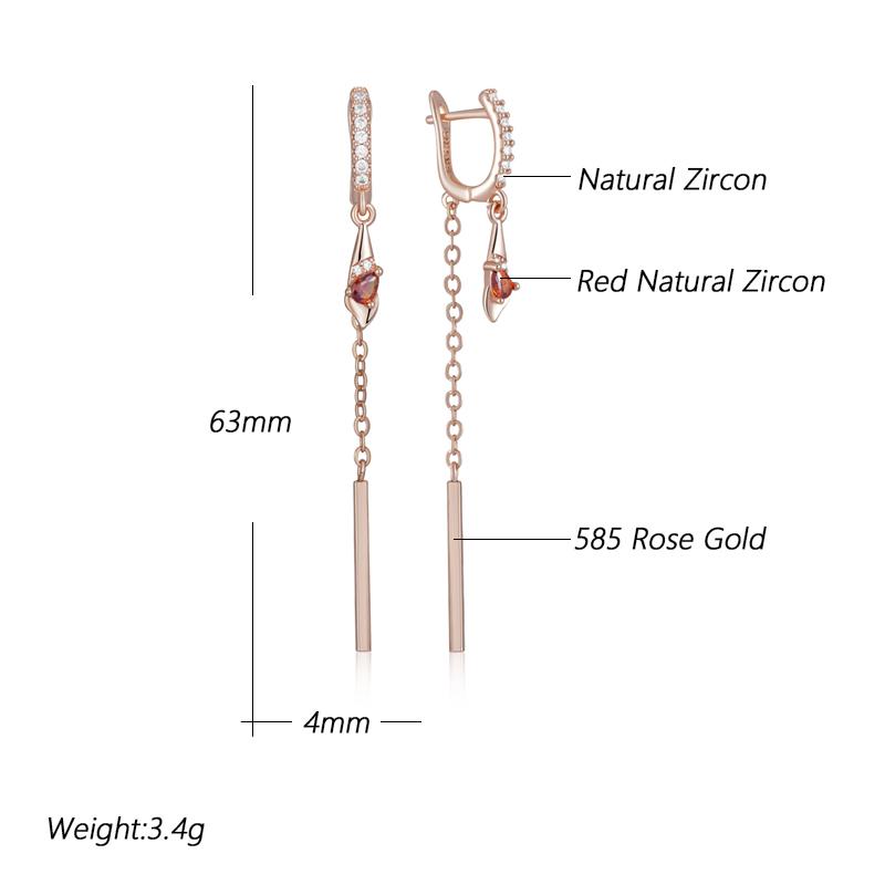 Trend Long Tassel Dangle Earrings For Women Fashion  Rose Gold Color With Red Natural Zircon Fine Daily Jewelry