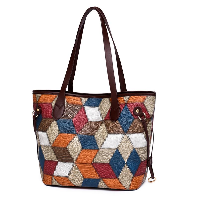 2pcs Geometric Pattern Tote Bag Set, Fashion Shoulder Bag, Women's Large Handbag With Clutch Coin Purse