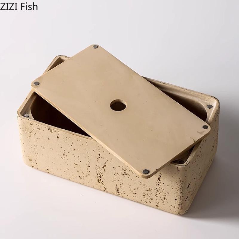 Imitation Cave Stone Tissue Box Creative Design Paper Towel Case Coffee Table Desktop Tissue Boxes Modern Home Decor Accessories