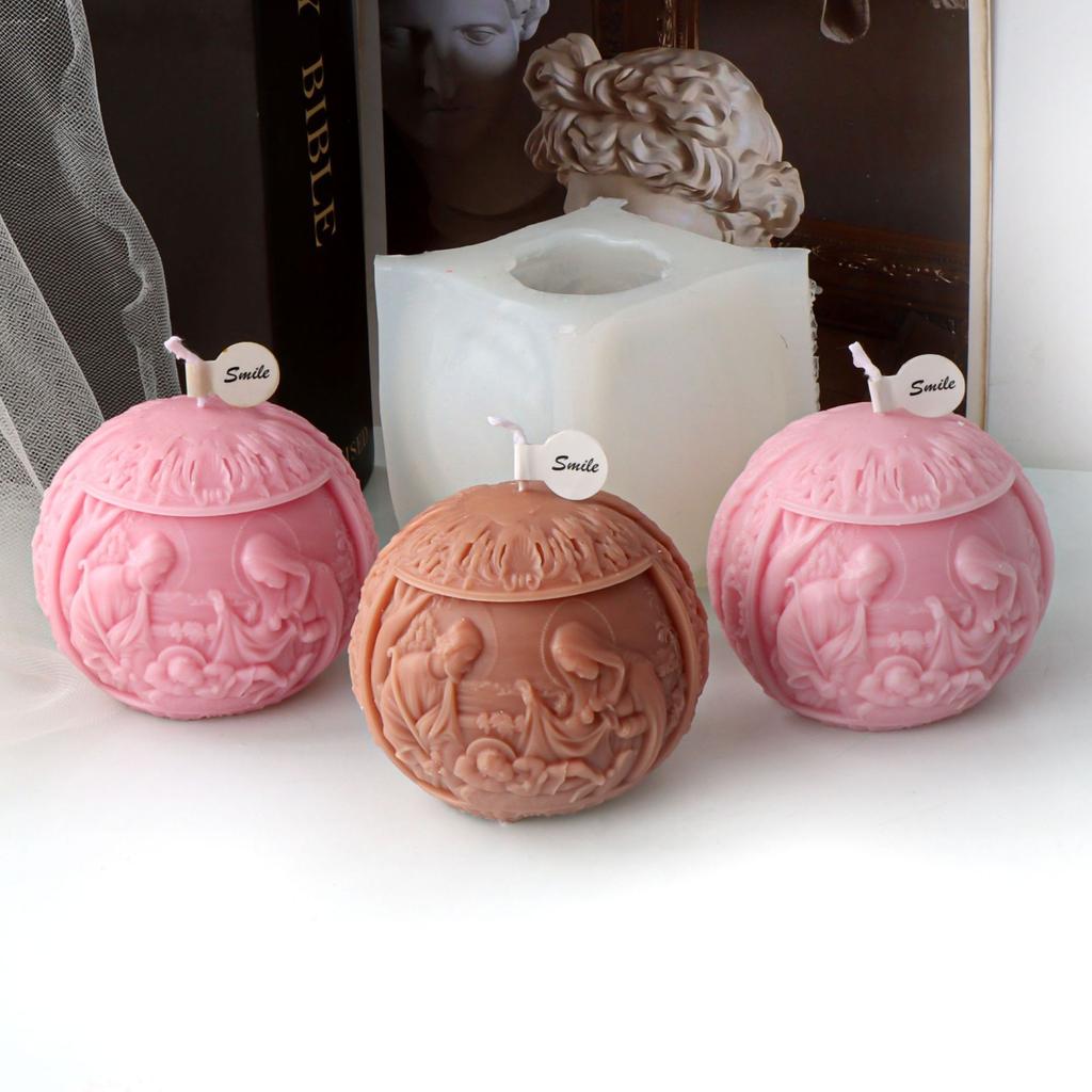 DIY 2D/3D Jesus Family Round Ball Candle Silicone Mold Jesus Maria Family Resin Mold Jesus Statue Round Ball Gypsum Mold