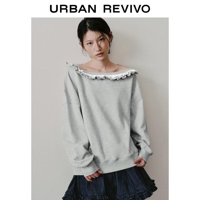 UR2026 Women s Pastel Contrast Ruffle Off-Shoulder Sweatshirt M