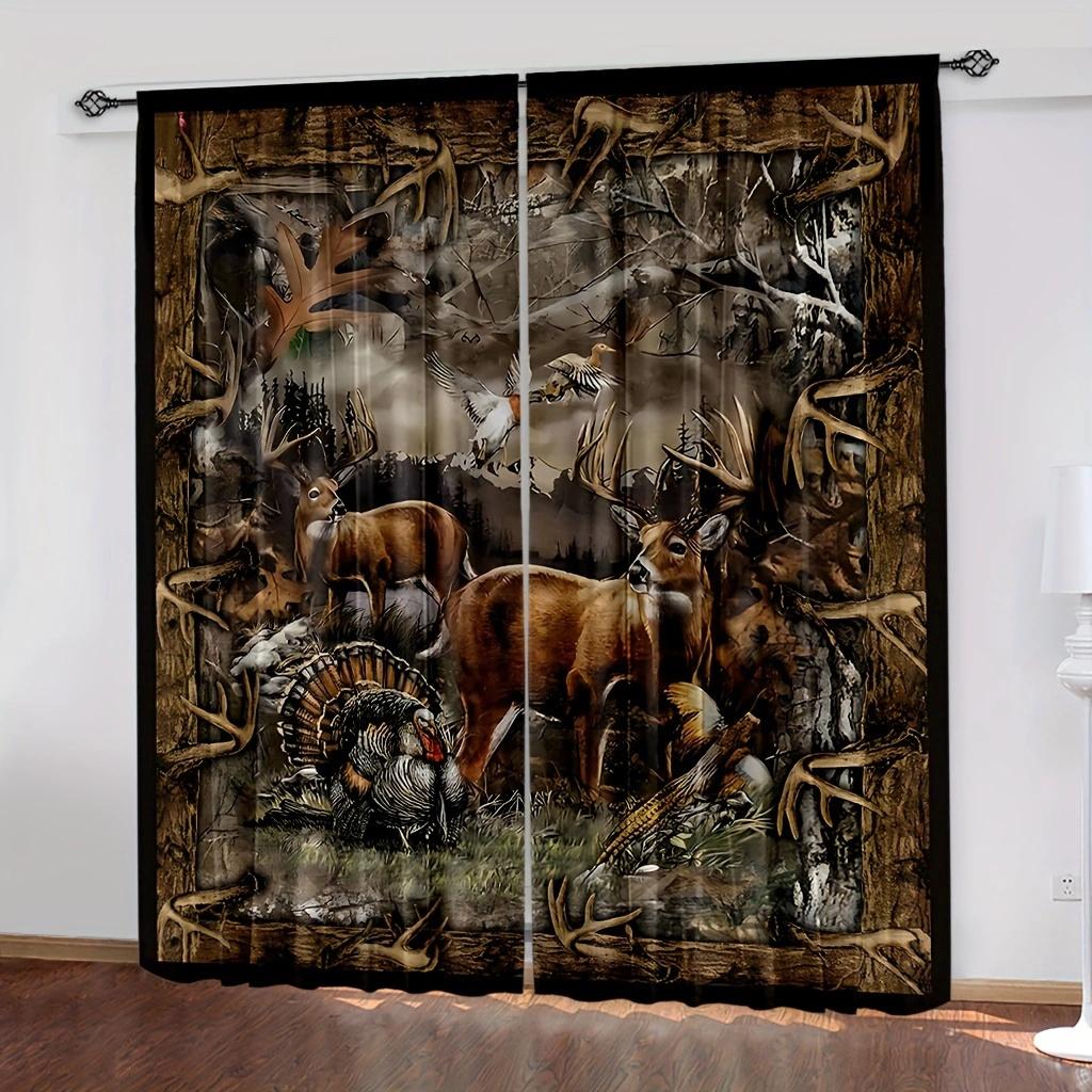 2pcs Rustic Cabin Deer Curtains for Bedroom, Vintage Country Farmhouse Fall Forest Wildlife Print Window Curtains