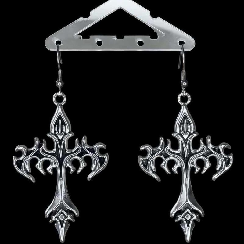 Gothic Flame Crosses Dangle Earrings Punk Rock Earrings Hip Hop Jewelry Alloy Texture Suitable for Women Men Present