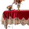Red Italian Velvet Tablecloth European Lace Trim Dining Table Cloth Luxury Home Coffee Cover