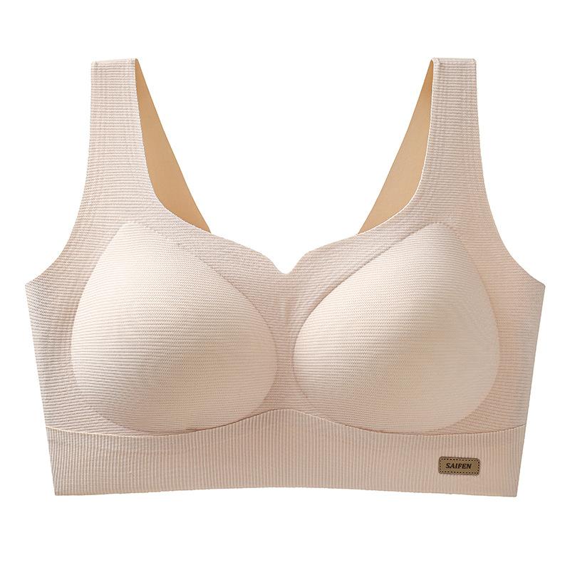 New Simple Vest Type Non-magnetic Sports Underwear Women's Wide Shoulder Straps No Steel Ring Thin Cup Gathering Bra