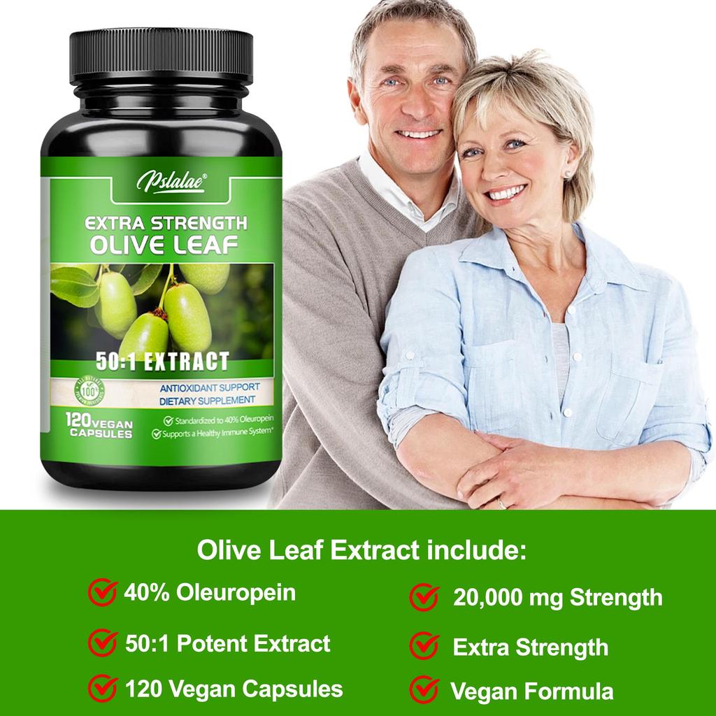Estratto di Foglie d'Olivo Extra Forte, ogni porzione contiene 20.000 mg di oleuropeina, 40% oleuropeina, 100% Vegano.