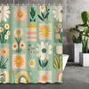 Spring Green Pink Floral Daisy Shower Curtain, 12 Hooks Included, Fresh Plant Theme for Bathroom Partition & Decor