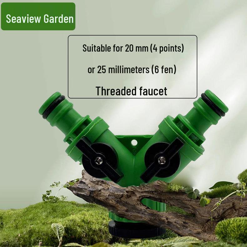 Garden Green Plastic Faucet Water Splitter: Internal 4-6 Point Thread, One-In-Two External Thread
