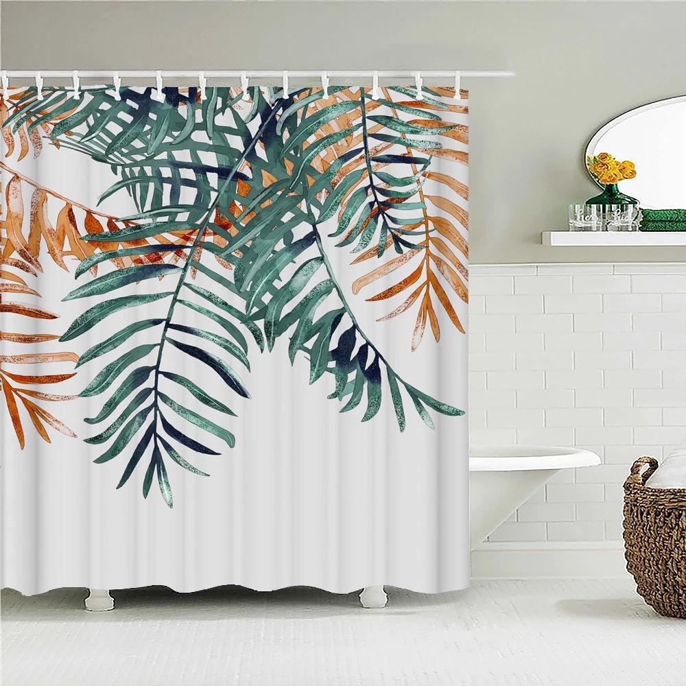 3D Fresh Green Plants Leaf Print Nordic Style Shower Curtain Set Hook Natural Flower Leaves Home Decoration Bathroom Curtains