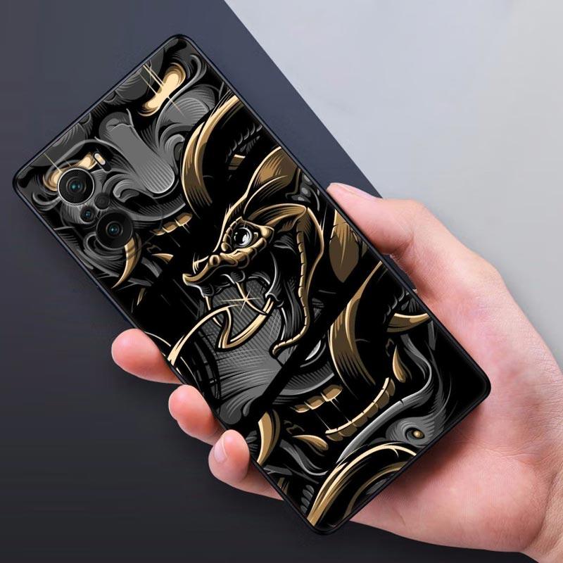 Samurai Oni Mask Tattoo Dragon Art Poco X3 NFC Case For Xiaomi POCO F3 F4 F5 Pro X3 X4 Pro 5G GT X5 M3 M4 M5 C51 C55 Phone Cover
