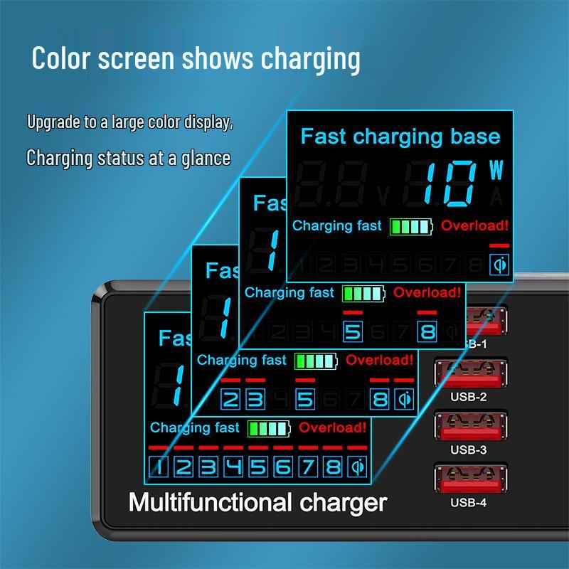 Cross-Border QC3.0 Multi-Port USB & PD20W Wireless Charger with Smart Display