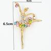 Gold-Plated Ballerina Brooch with Colorful Rhinestones