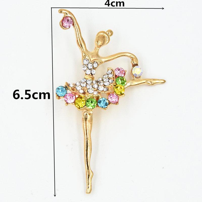 Gold-Plated Ballerina Brooch with Colorful Rhinestones