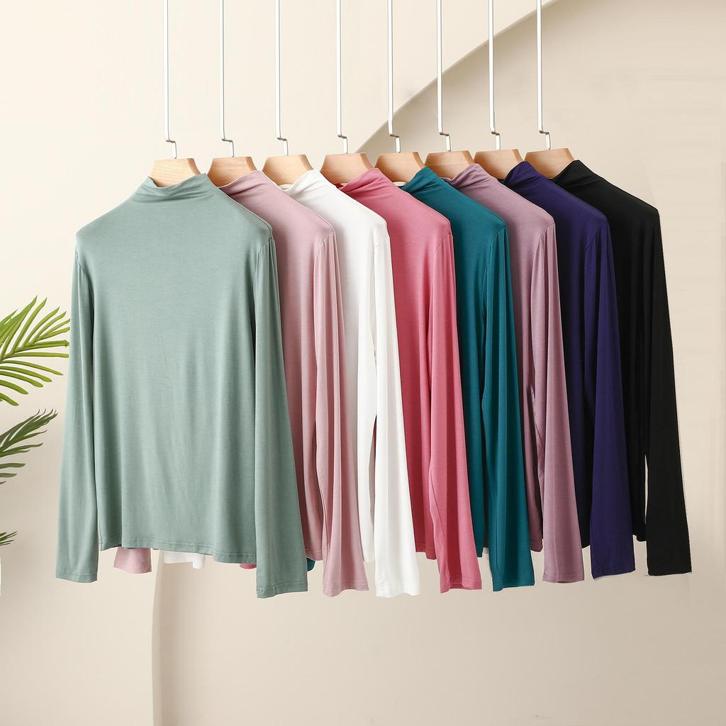 L To 4XL Plus Size Turtle Neck Long Sleeve Tshirts Fall Winter Base Layer T-Shirt Solid Color Modal Comfort Tee Tops Undershirt