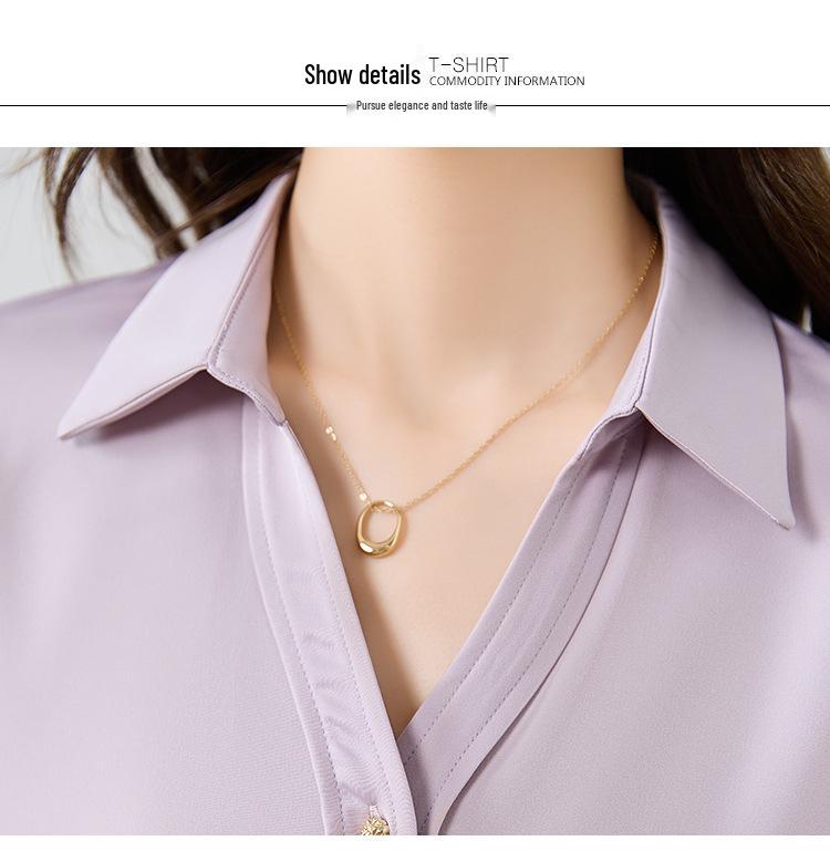 Women's Pink Long-Sleeve Shirt - Professional, Elegant, Perfect for Teacher Interviews, Mature Style, Ideal for Spring/Autumn.