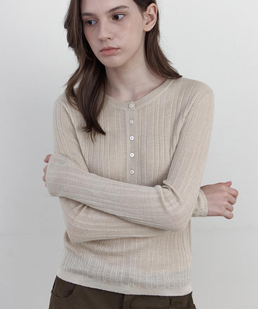 WEDNESDAYOASISFORWOMEN Vero Ribbed Henley Neck Knit_Light Beige(Wcb6Kn115)