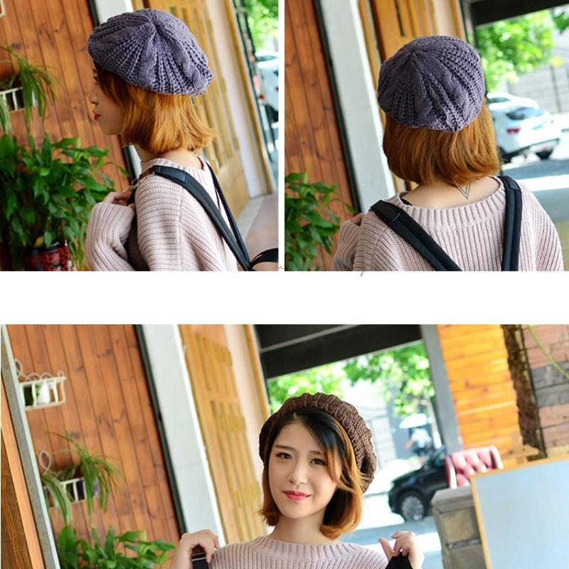 Varm Dame Elegant Strikket Beret Lue Høst Vinter Hverdagsluer Flettet Dame Slapp Baggy Luer