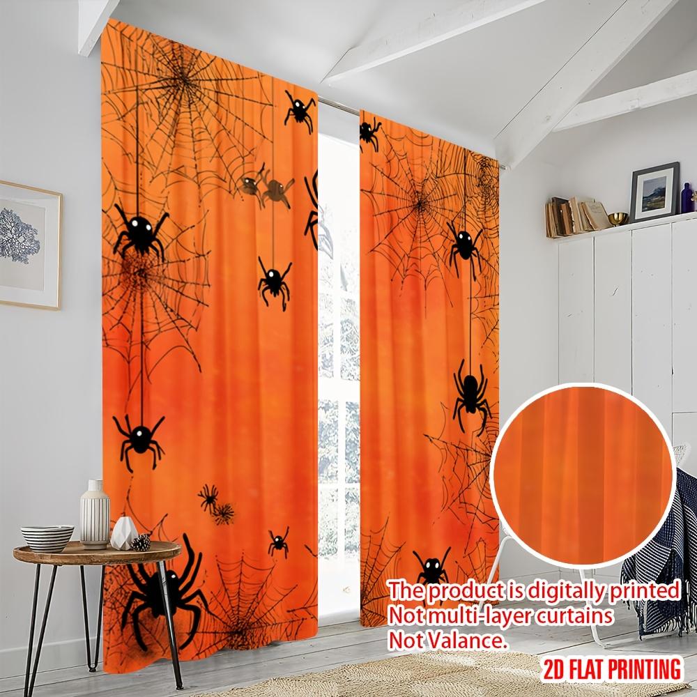 2PCS Halloween Curtains, Orange Spider Web, Digital Print, Bedroom Living Room, Office, Kitchen, Bathroom, Dining Room