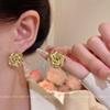 French Gold Hollow Flower Stud Earrings Women's Three-dimensional Metal Texture Earrings Cold Wind Earrings