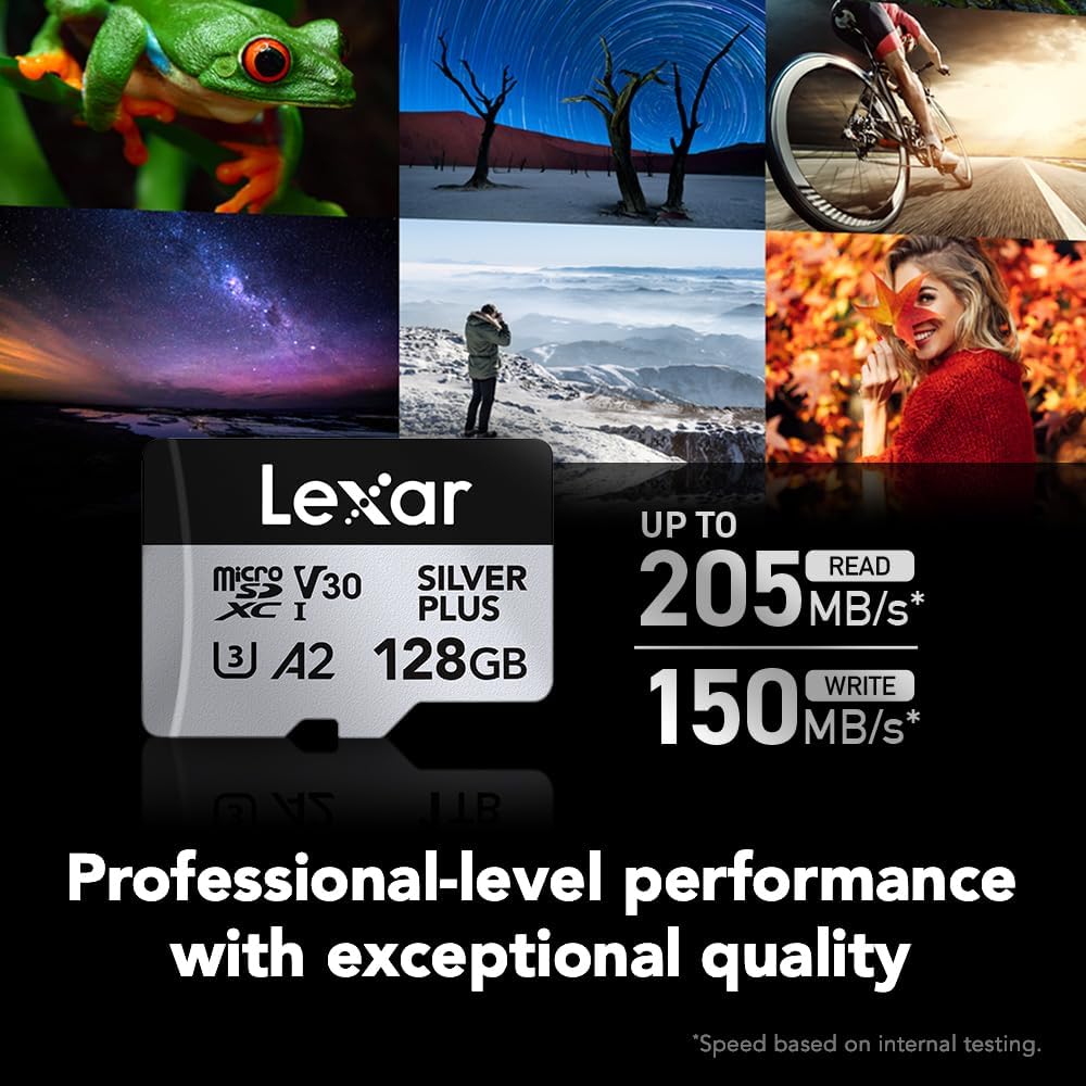 Lexar Scheda Micro SD Specifica per Droni Silver Plus SDXC A2 4K V30 U3 Scheda TF 64GB 128GB 256GB 512GB Lettura 205MB/s Schede di Memoria TF per Droni DJI