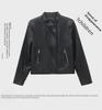 Women's Sheepskin Motorcycle Jacket: Genuine Leather, Stand-Up Collar, Short Style for Spring & Autumn.