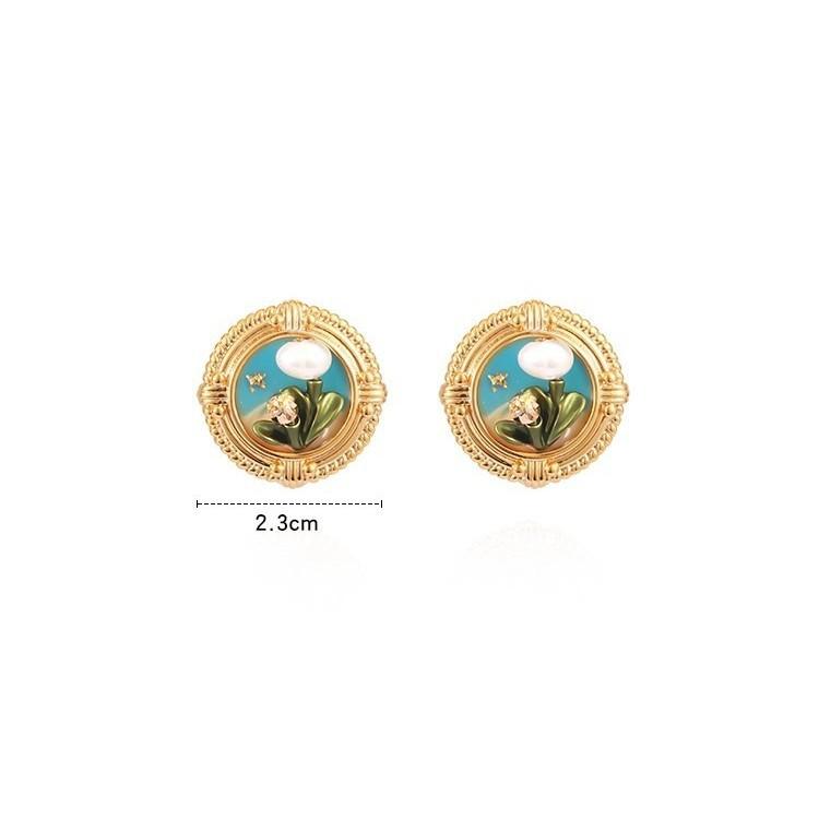 Medieval Monet Style Natural Freshwater Three-Dimensional Flower Stud Earrings Women'S Light Luxury High-End Earrings Exquisite Ear Jewelry
