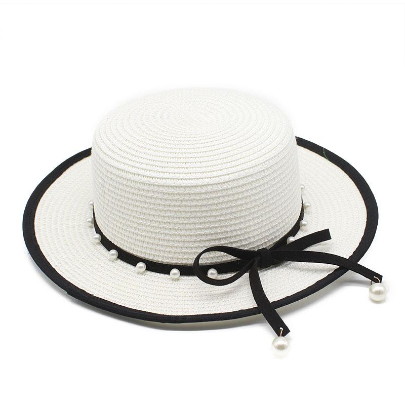 Perlenarmband Strohhut Damen Französisch Retro Kleiner Frischer Hut Britisch Weiß Flache Kappe Zylinder Trendig Ins Sommer