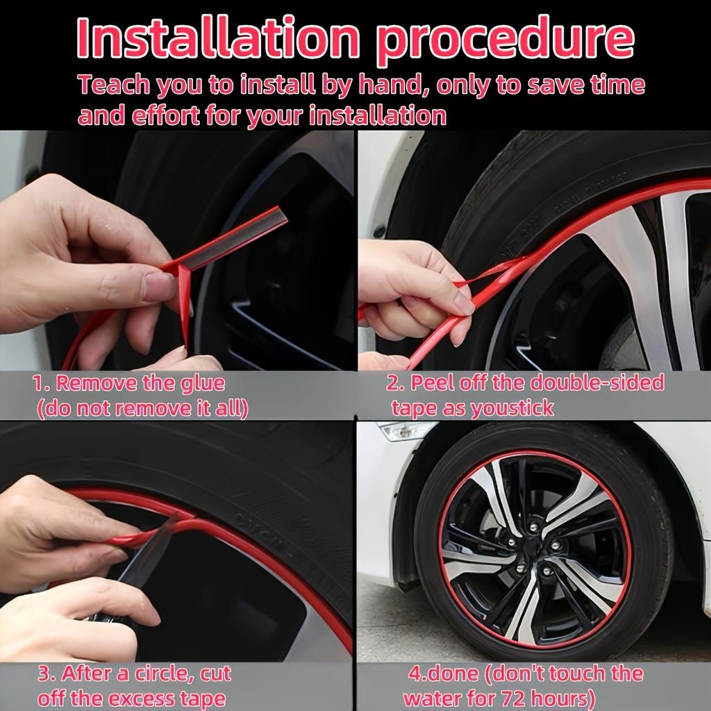 4 ks Univerzální ochranné lišty na ráfky kol, ABS ozdobné lišty na kola, Umístění na přední část, Gumové chrániče proti kolizi, Ochranné kroužky na pneumatiky