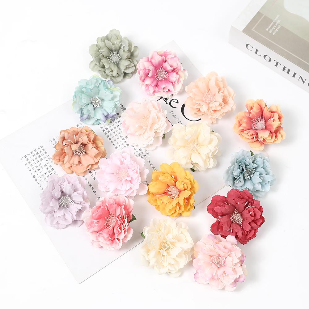 10/20Pcs Artificial Peony Flower 6cm Silk Fake Flower Room Home Decor Wedding Decoration DIY Bridal Wreath Bouquet Handicraft