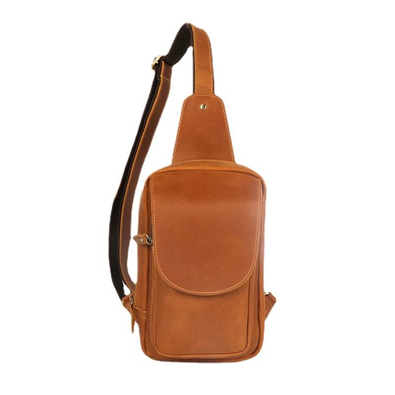 Crazy Horse Leather Men's Chest Bag, Genuine Leather Waist Bag, Retro Business Casual Top Layer Cowhide Small Shoulder Bag, Chest Bag