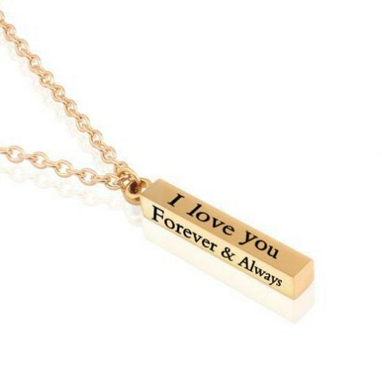 In Stock Engraved 3D Long Bar Necklace - Mirror Stainless Steel Stick Pendant