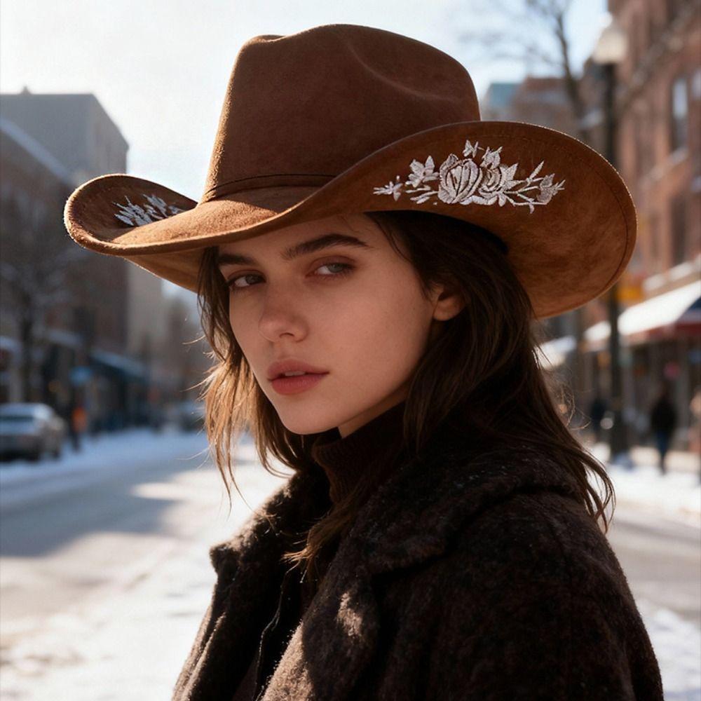 Formal Occasion Woolen Hats Embroidery Flower Decoration Fedora Hat Autumn and Winter