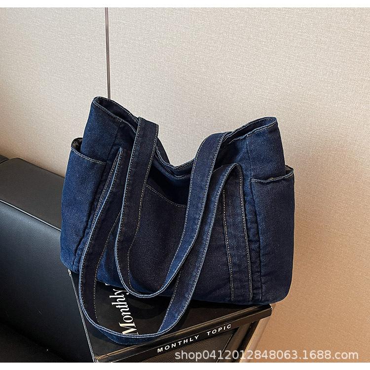 

Denim messenger bag girl lazy wind backpack 2025 new student class commuter backpack simple shoulder bag