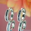 Simple Female Earring  Silver Needle Single Row Blue Zircon Small Earrings for Women Girls Wedding Party  Gift