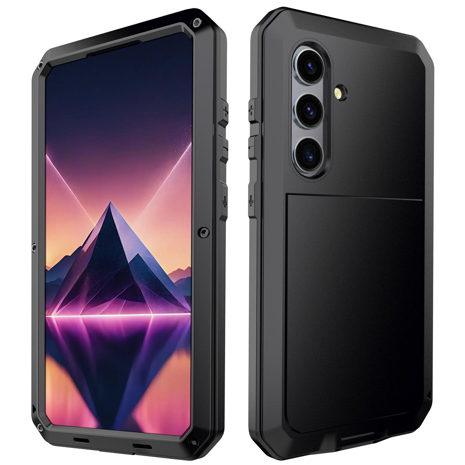 

Для Samsung Galaxy S24+ чехол силиконовый + металлический противоударный чехол для телефона с пленкой из закаленного стекла Black