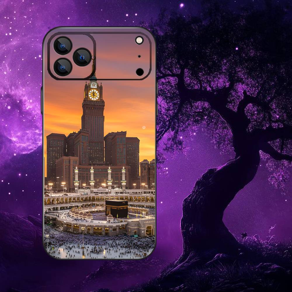 Moslem and kaaba Phone Case For iPhone 17,16,15,14,13,12,Pro,Max,Plus,E,SE4,Air,Mini Black Soft Box