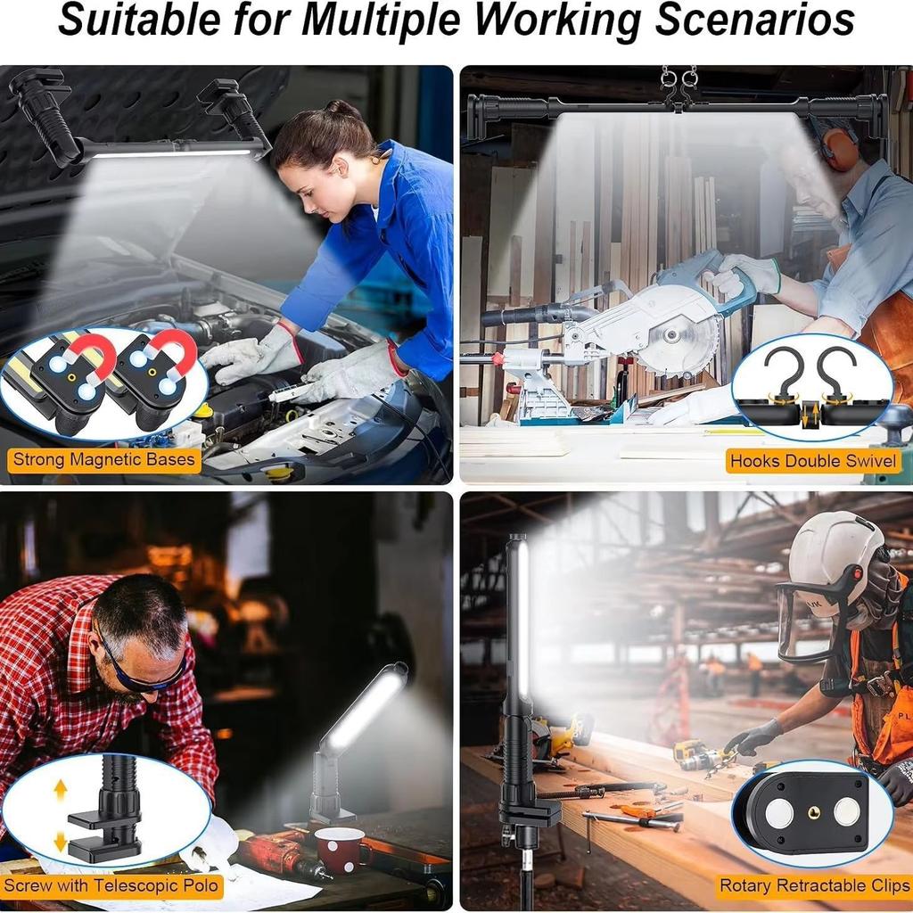 Super Bright Work Light for Mechanic 4400mAh Rechargeable Underhood Work Light Bar with Hooks LED Work Light for Emergency