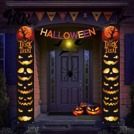 Party Hanging Decoration Halloween Porch Sign Banner, Pumpkin Ghost Awning Wall Decorative Accessory Door Decoration, Front Wreath Banner Yard Festive