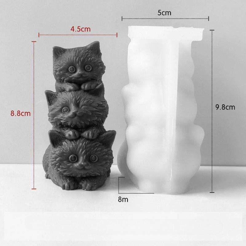 Creative DIY Animal Three Kittens Silicone Mold Stacking Cats Cute Aroma Candle Plaster Ornaments Car Aromatherapy Molds