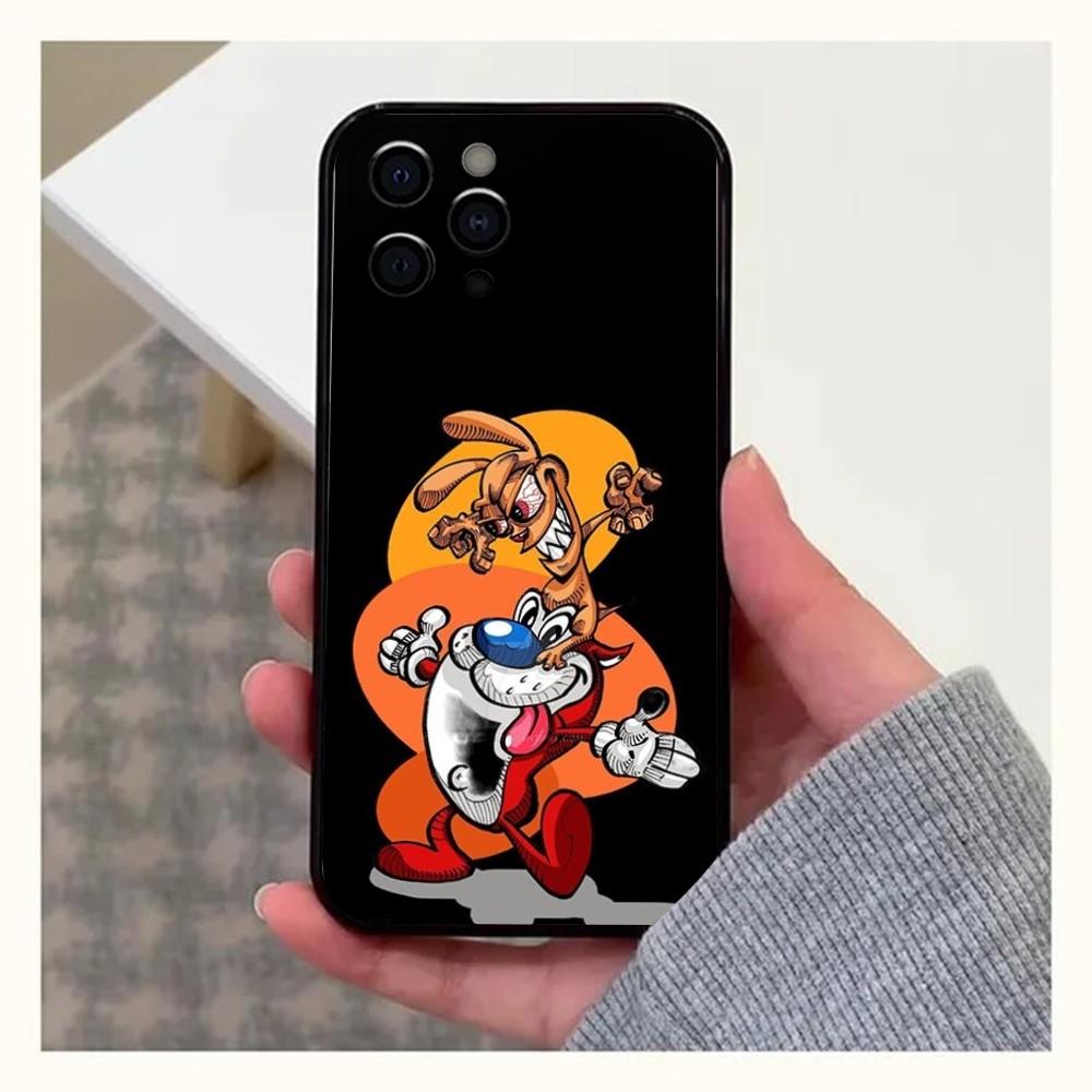 Anime Ren and S-stimpy Phone Case For Apple iPhone 15,14,13,12,11,Pro,X,XS,Max,XR,Plus,Mini Soft Black Cover