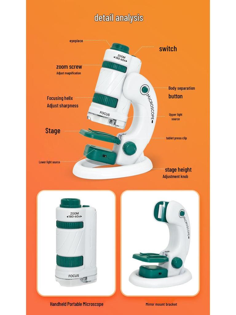 Xueyouma Kids' Portable Microscope Science Experiment Set for Elementary Students – Educational Biology Toy