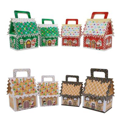 5PCS Christmas Candy Boxes House Shape Gifts Wrapping Bags DIY Cookie Candy Chocolate Packing Boxes Xmas Party Home Decoration