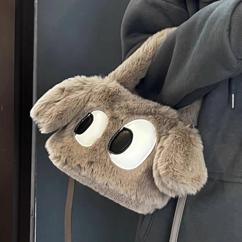 Winter New Plush Bag Doll Fluffy Shoulder Bag Cute Big-eyed Puppy Bag Portable Messenger Bag Bag Female