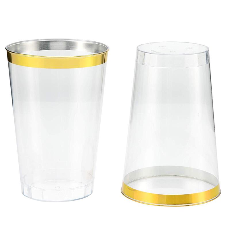 25-100 шт. 12 унций золотых пластиковых стаканов одноразовые золотые стаканы с оправой — фото 4