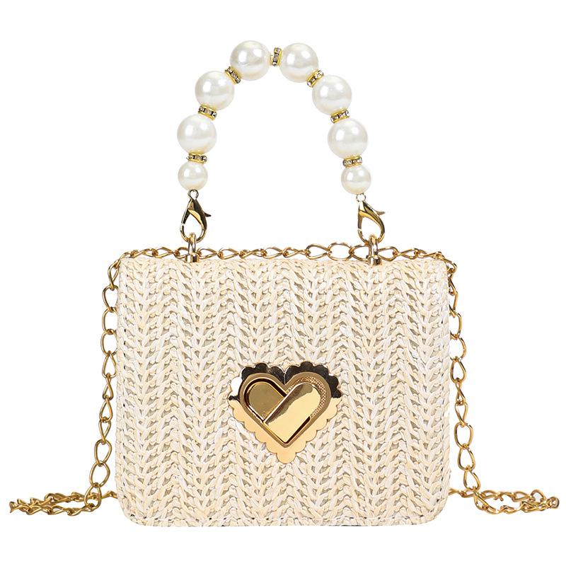 Straw Woven Chain Bag for Women In Spring and Summer New Pastoral Style Retro Square Bag Trendy Lock Buckle Braided Bag