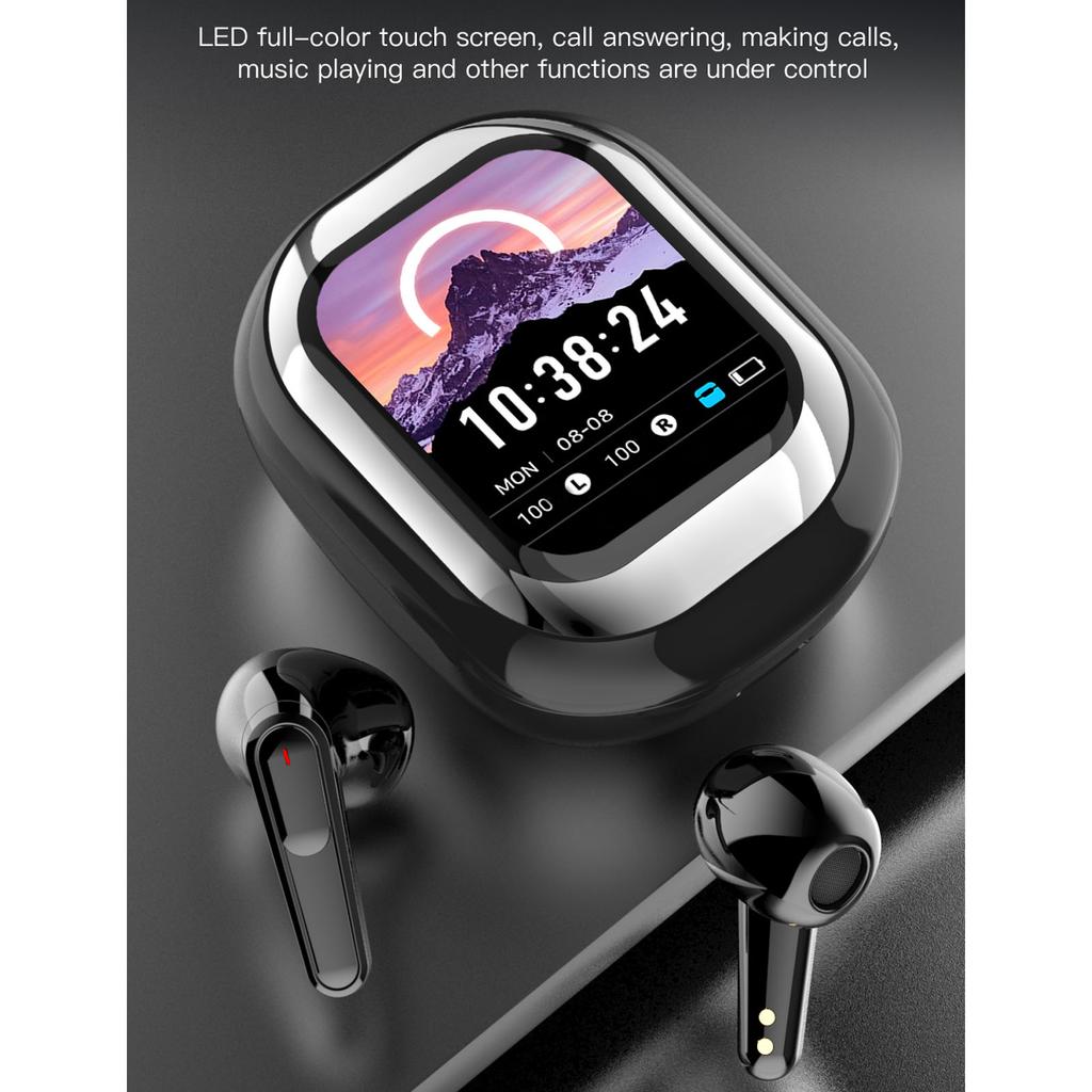 BT Earbuds Portable Noise Cancelling Earphone with Smart Screen Charging Case for Study Work Life