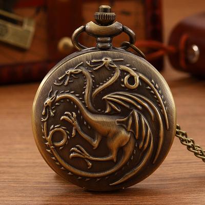 Retro Fashion Men's Pocket Watches Classics Men Watch Vintage Three Headed Dragon Design Necklace Pendant Quartz Pocket Watch
