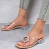 Fashion New Hot Women Fashion Slippers Shoes Woman Transparent Rhinestone with Medium Heel Slippers Open-Toe Female Plus Size 43 Shoes
