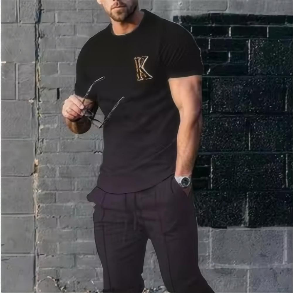 Men's Summer Fashion Sports Set Trendy 3D Printed Sports Set Casual Jogging Street Wear Short Sleeve T-shirt Long Pants 2-piece