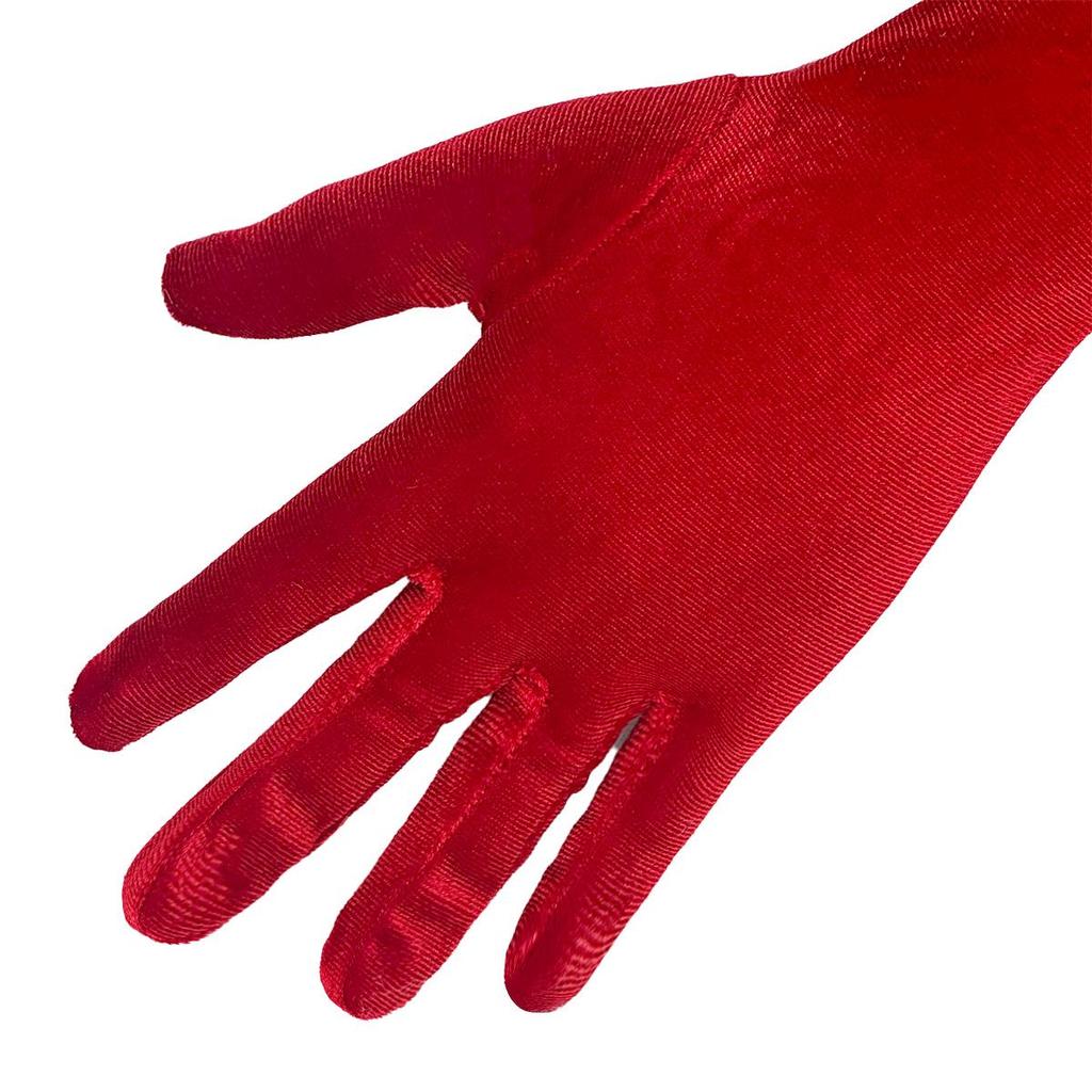 Women's Red Christmas Gold Velvet Gloves with White Fuzz - Warm Holiday Party Accessory